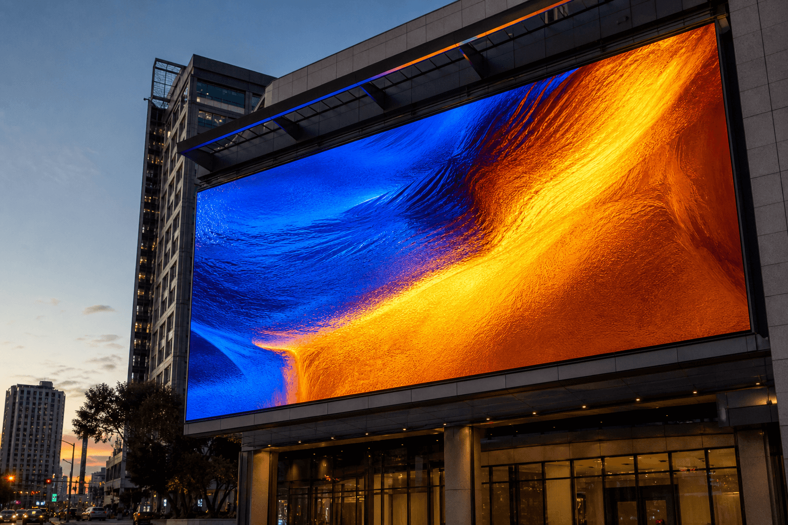 Outdoor digital advertising screen on a building facade